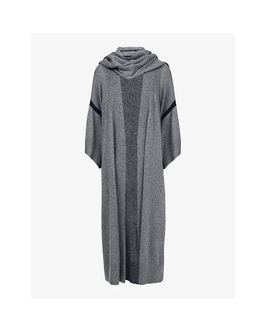 eem Gray Scarf Long-Sleeve Maxi Knitted Cardigan