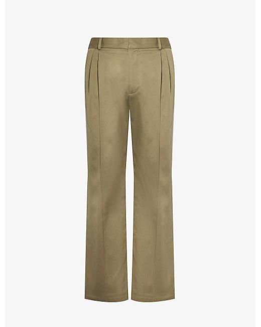 Loewe Green Pleated Straight-leg Cotton-twill Trousers for men