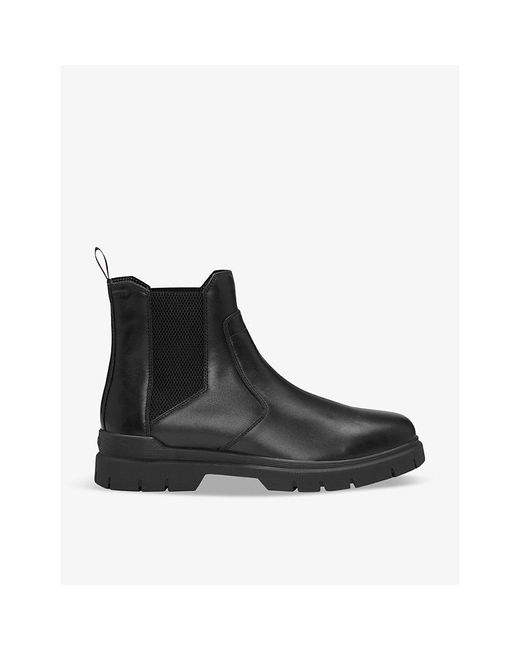 HUGO Black Pull-Tab Flat Leather Chelsea Boots for men