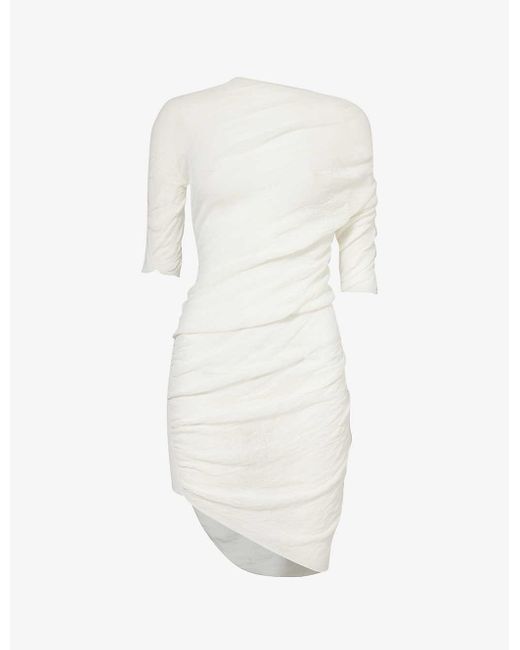 Issey Miyake White Ambiguous High-neck Cotton-blend Knit Mini Dress