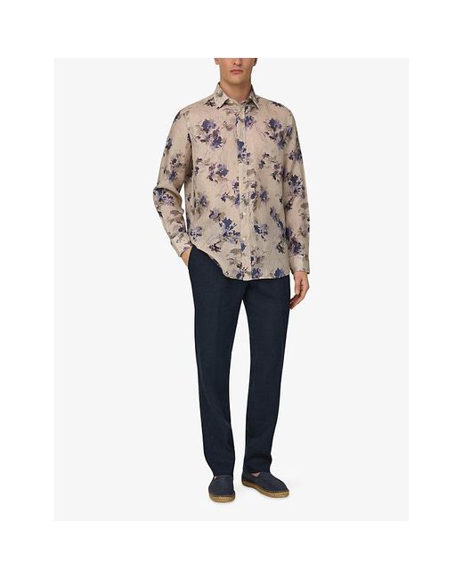 Boggi Blue Linen Tapered Trousers for men