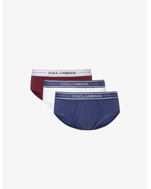 Dolce & Gabbana Blue Branded-waistband Pack Of Three Stretch-cotton Briefs X for men