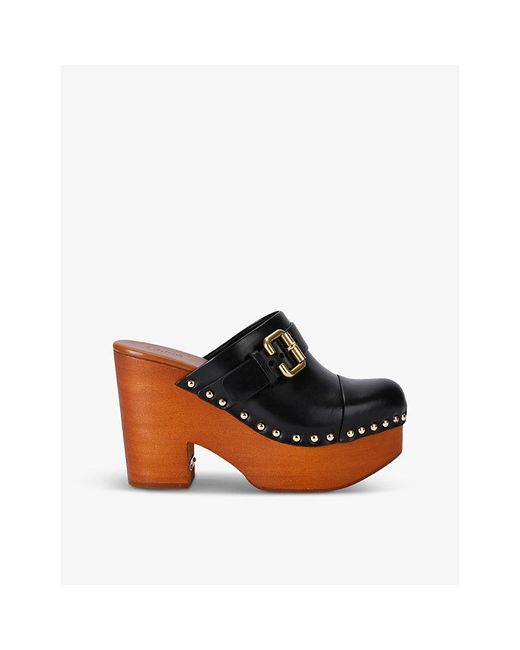 Chloé Black Jeanette Wedge Cowhide Clogs