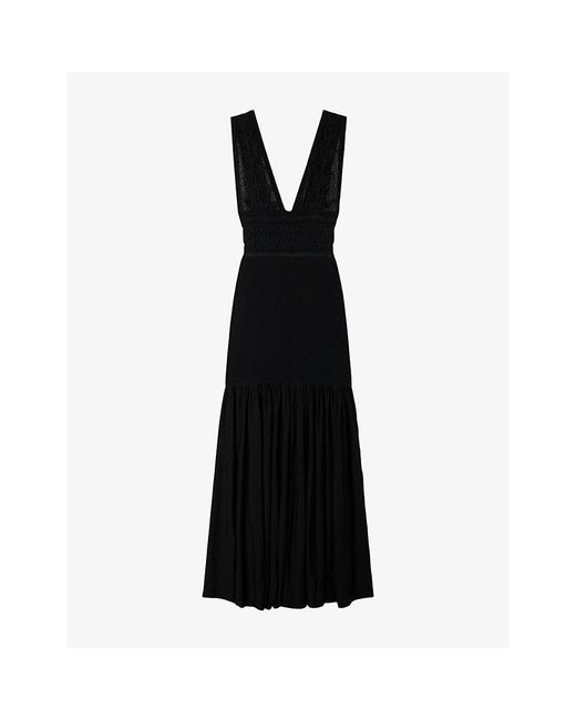 Sandro Black Sleeveless V-Neck Knitted Maxi Dress