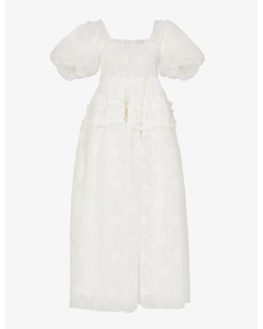 Sister Jane White Millie Floral-embroidered Woven Maxi Dress