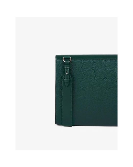 Smythson Green The Portman Foil-logo Calf-leather Bag