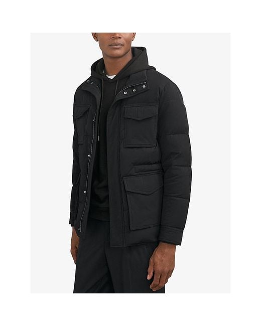 Reiss Black Mercury Four-Pocket Shell Puffer Jacket for men
