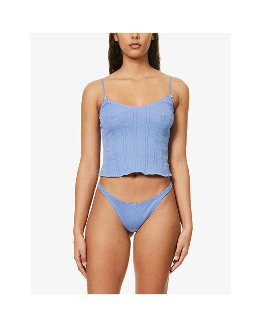 Cou Cou Intimates Blue Pointelle Mid-Rise Cotton Thong