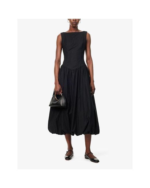 Reformation Black Elvira Sleeveless Stretch-organic Cotton Maxi Dress
