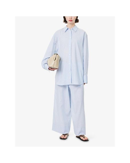Totême  Blue Oversized Long-Sleeve Cotton And Linen Shirt