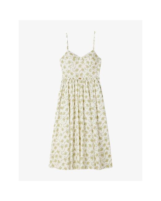 Sandro Natural Strappy Floral-Print Cotton Midi Dress
