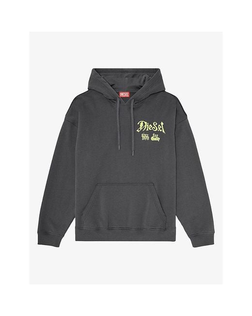 DIESEL Gray Flocked Graphic-Print Cotton Hoody for men