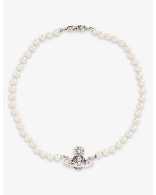 Vivienne Westwood White Roxanne Brass And Faux-pearl Pendant Necklace