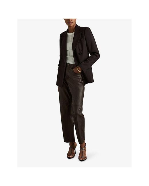 Reiss Brown Verona Slim-Leg High-Rise Leather Trousers