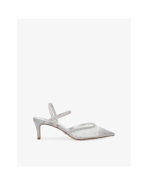 Dune White Charismatic Rhinestone-Embellished Mesh Slingback Courts