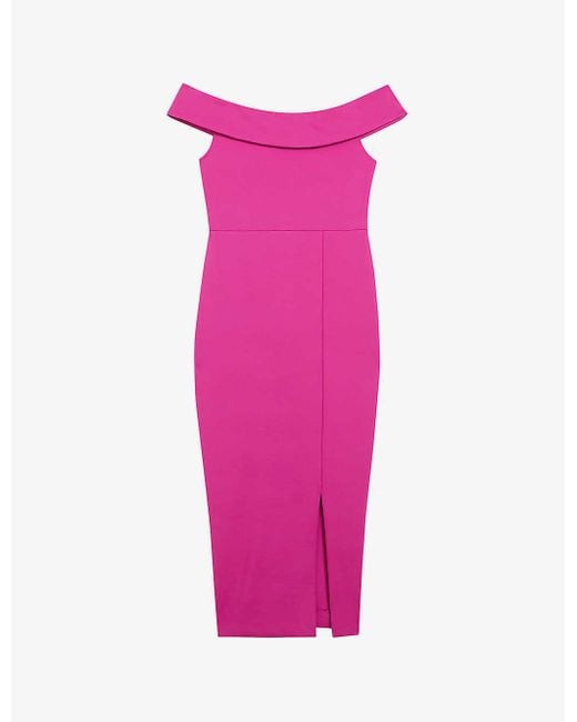 Ted Baker Pink Lerren Off-shoulder Slim-fit Stretch-woven Midi Dress