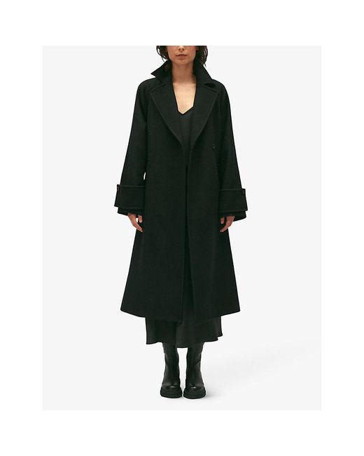 Claudie Pierlot Black Gama Loose-Fit Belted-Waist Wool-Blend Coat