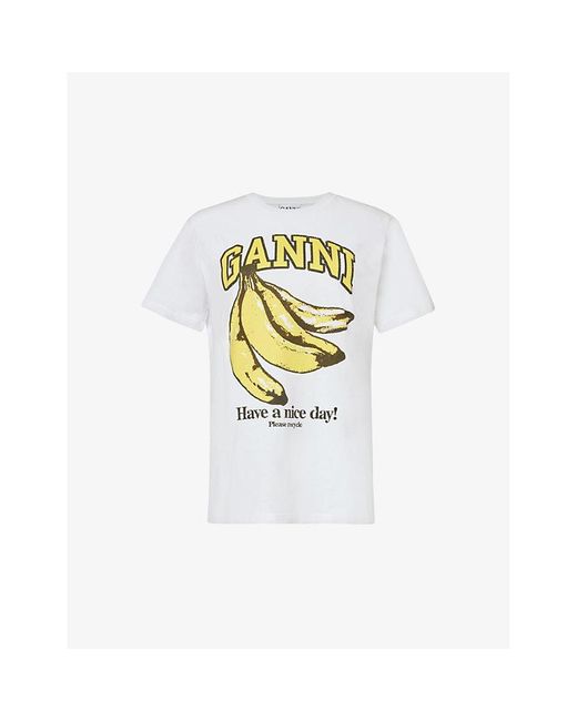 Ganni White Banana Graphic-print Organic-cotton T-shirt X