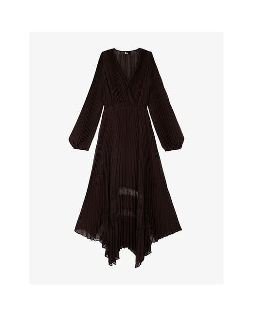 The Kooples Black Pleated Lace-Embroidered Woven Maxi Dress