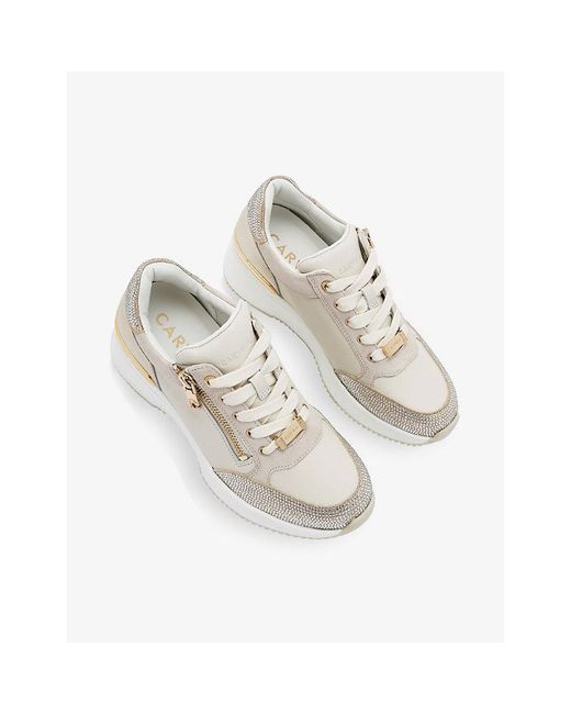 Carvela Kurt Geiger White Skyline Crystal-Embellished Wedge Leather Low-Top Trainers