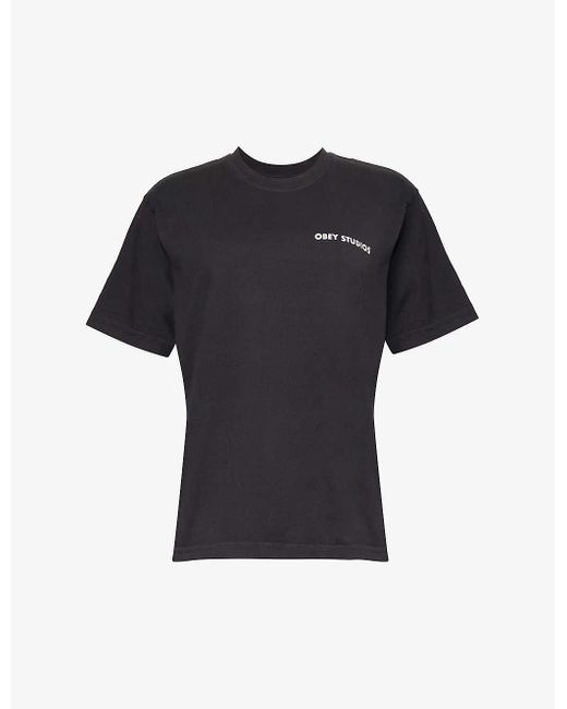 Obey Black Graphic-print Regular-fit Cotton-jersey T-shirt X