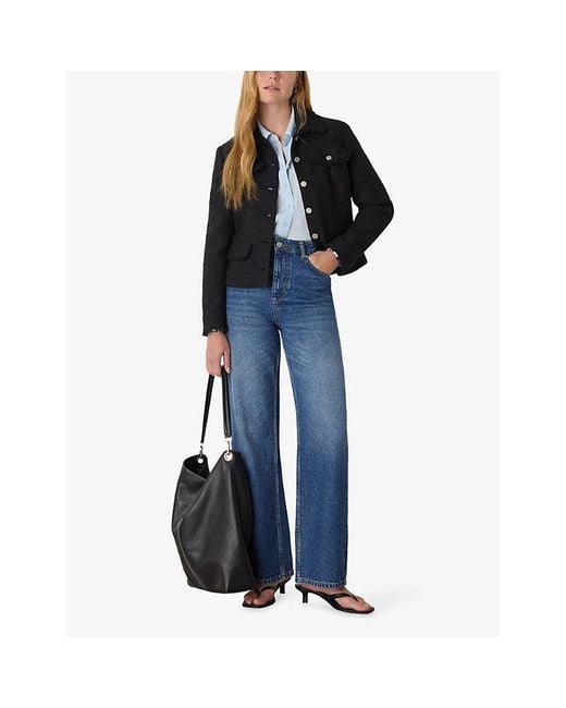 Whistles Black Lucie Button-Up Boucle Jacket