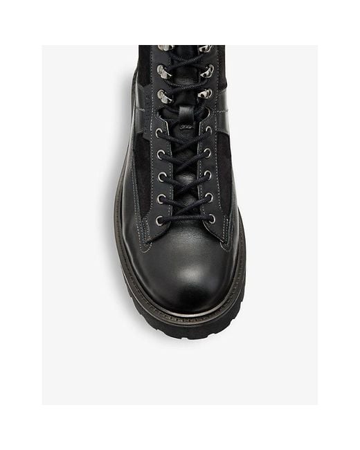 AllSaints Black Hank Lace-Up Leather And Suede Ankle Boots for men