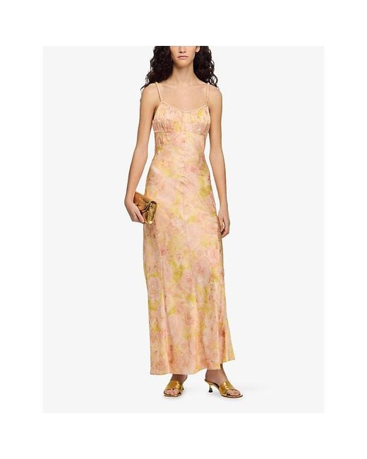 Sandro Metallic Sleeveless Floral-Print Woven Maxi Dress