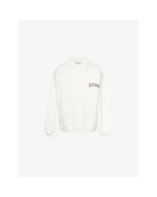 The Couture Club White Ctre Relaxed-Fit Cotton-Blend Polo Sweatshirt