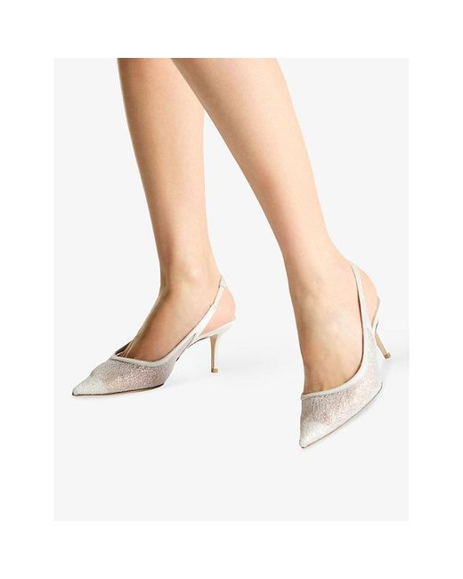 Jimmy Choo White Love 85 Glitter Slingback Woven Heeled Courts