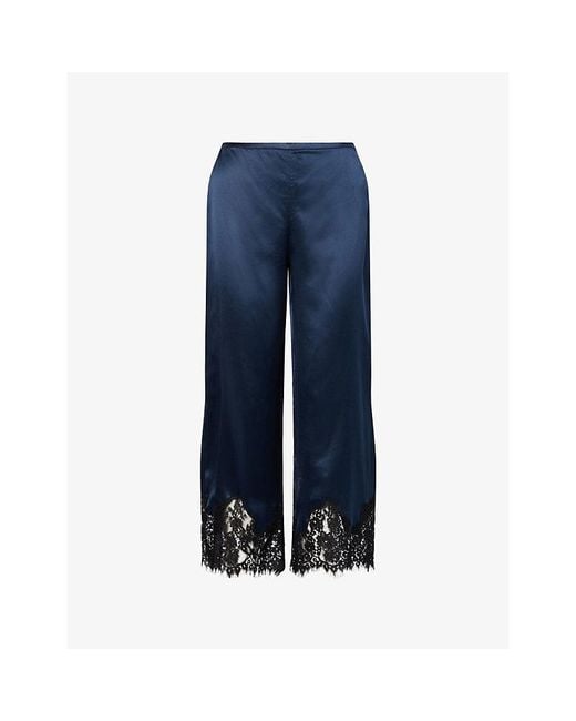 Reformation Blue Carolina Lace-Trim Silk Trousers