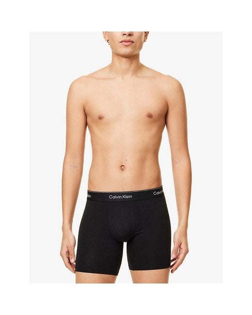 Calvin Klein Blue Icon Logo-Waistband Pack Of Three Stretch-Cotton Boxer Briefs for men