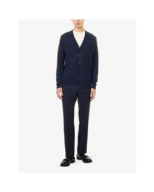 John Smedley Blue Long-Sleeve Merino-Wool Cardigan for men