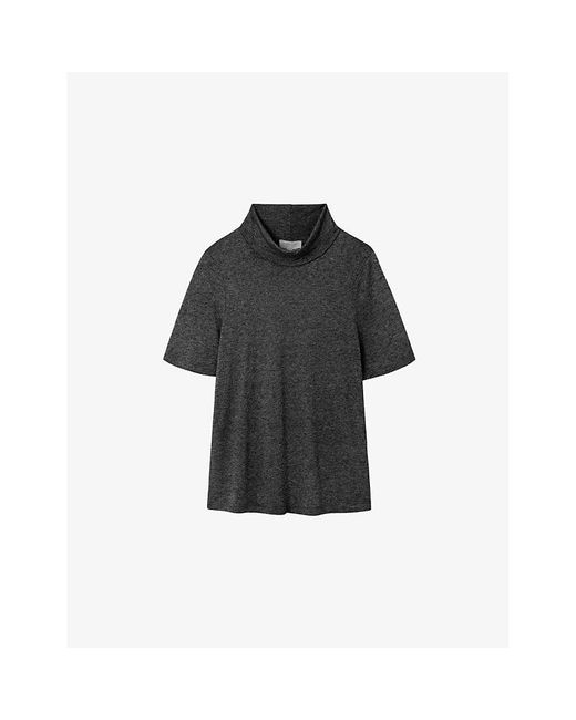 The White Company Black Roll Neck Knitted T-Shirt