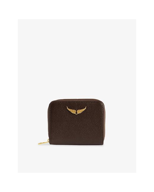 Zadig & Voltaire Brown Zv Mini Logo-Plaque Leather Coin Purse