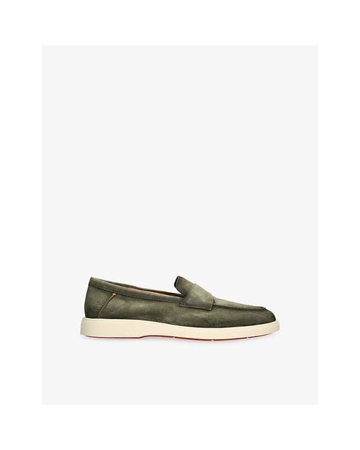 Santoni Green Detroit Penny Suede Loafers for men