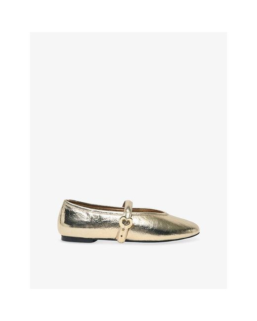 Maje Metallic Leather Ballet Flats