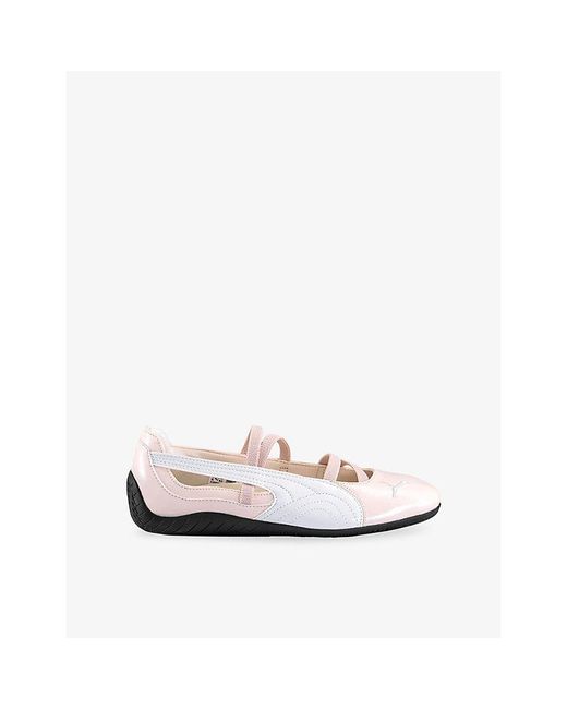 PUMA White Jasmine Flower Blac Speedcat Leather Ballet Flats