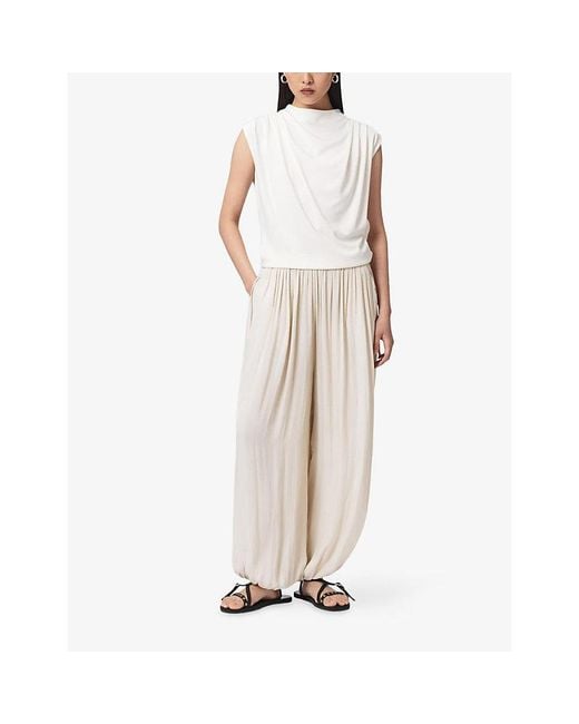 AllSaints White Emerson Draped Woven Top