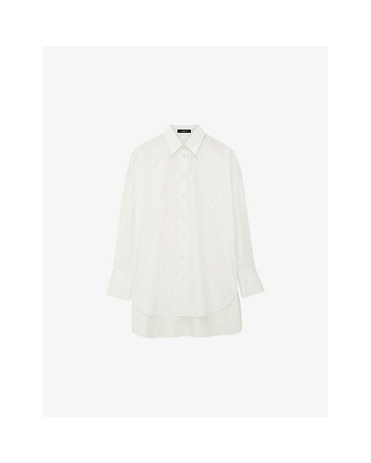 Joseph White Curved-hem Long-sleeved Cotton Shirt
