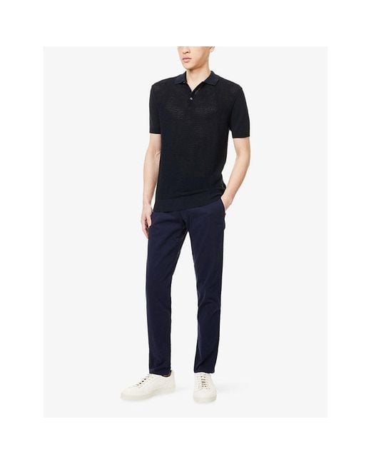 Orlebar Brown Blue Burnham Textured-Pattern Cotton-And-Silk Polo Shirt for men