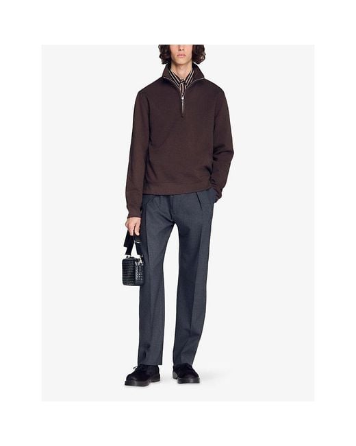 Sandro Purple Funnel-Neck Half-Zip Cotton Sweatshirt for men