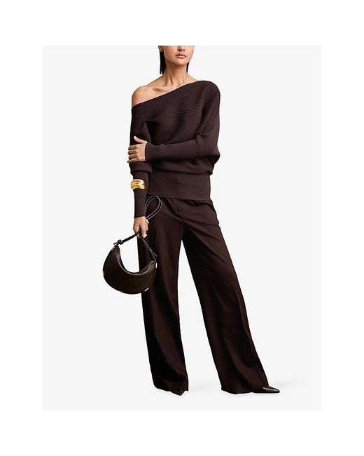 Reiss Purple Lorna Draped-Neck Asymmetric Stretch-Knit Jumper