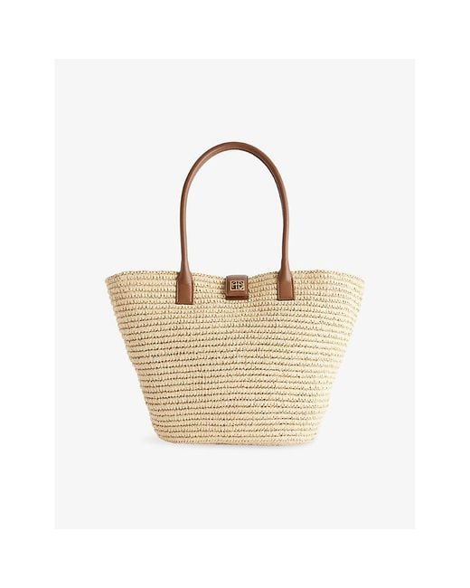 Anine Bing Metallic Lou Monogram Raffia Tote Bag