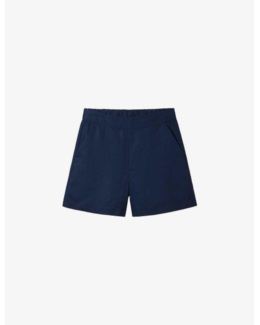 The White Company Blue Stitch-embroidered High-rise Linen Shorts