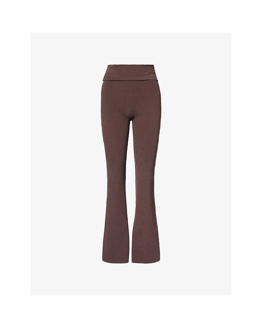 Sisterly Tribe Brown Cosy Soft Cotton Foldover Stretch-Cotton Yoga Trousers