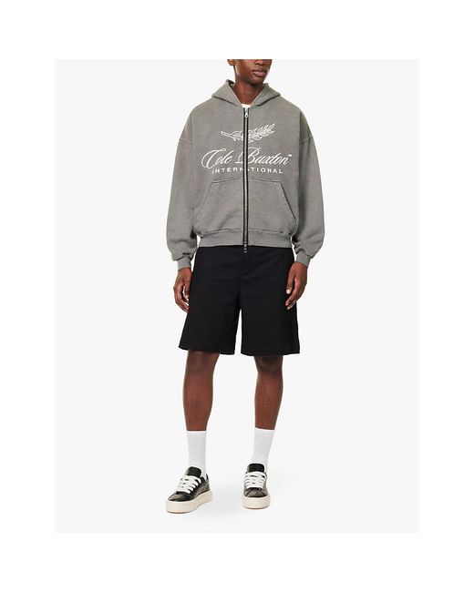 Cole Buxton Gray International Brand-Print Cotton-Jersey Hoody for men