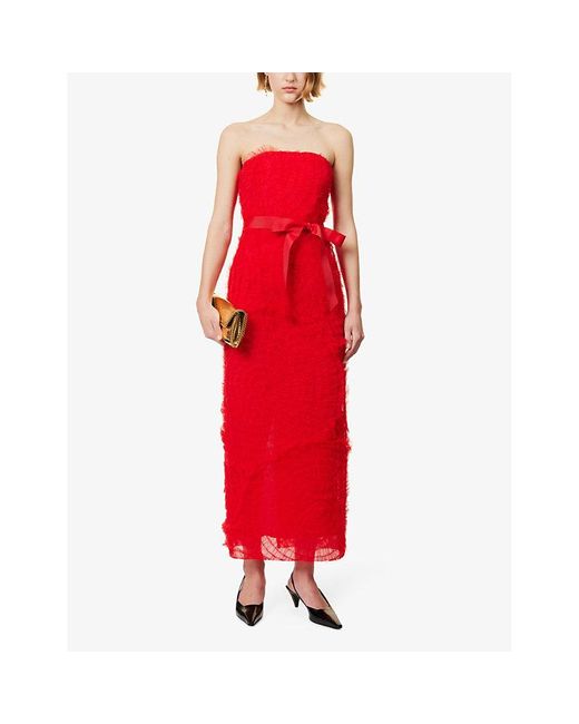 Huishan Zhang Red Monica Bow-embellished Mesh Midi Dress