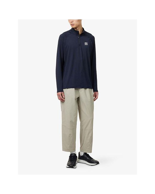 Manors Blue Quarter-Zip Mid-Layer Stretch-Woven Top for men