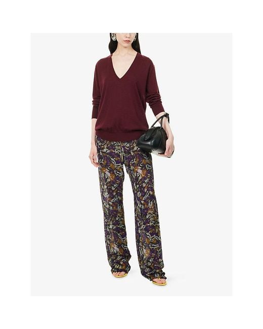 Dries Van Noten Red Tuomas V-Neck Wool Jumper